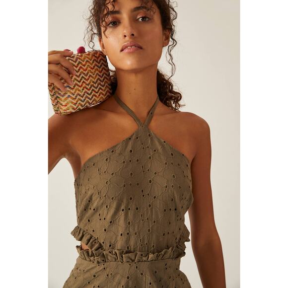 New Anthropologie Hutch Solid Halter Romper $170 SIZE 2 Olive - Picture 2 of 4